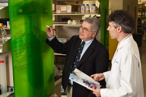 GU lab Founding Director Dr. Robert Vessella, left, with current co-Director Dr. Colm Morrissey