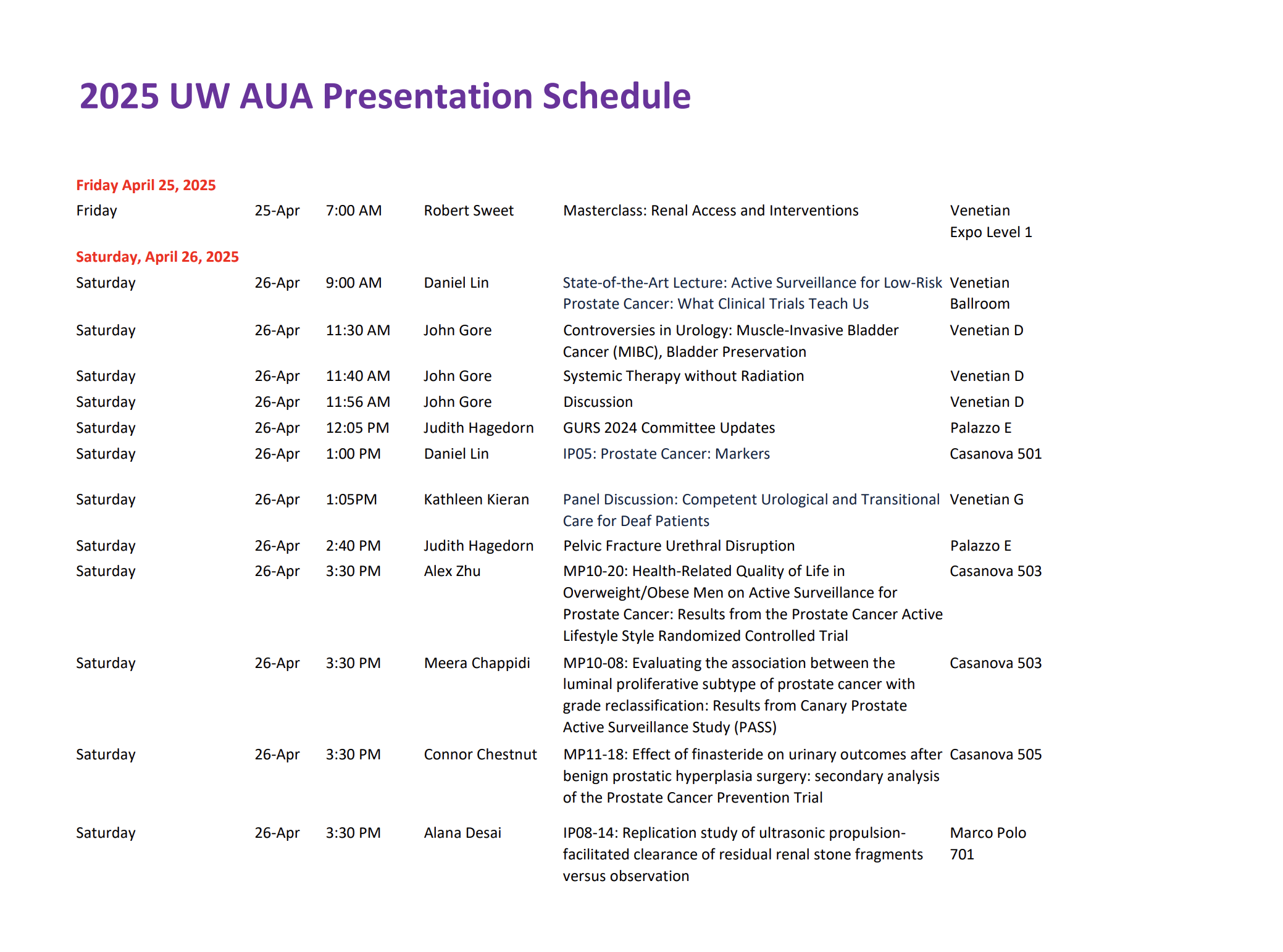 AUA-Schedule